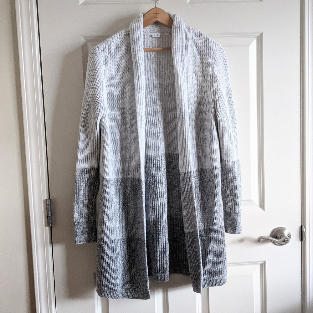 Gap Women's Medium Gray Cardigan Sweater Cotton Long Striped Ombre Colorblock M